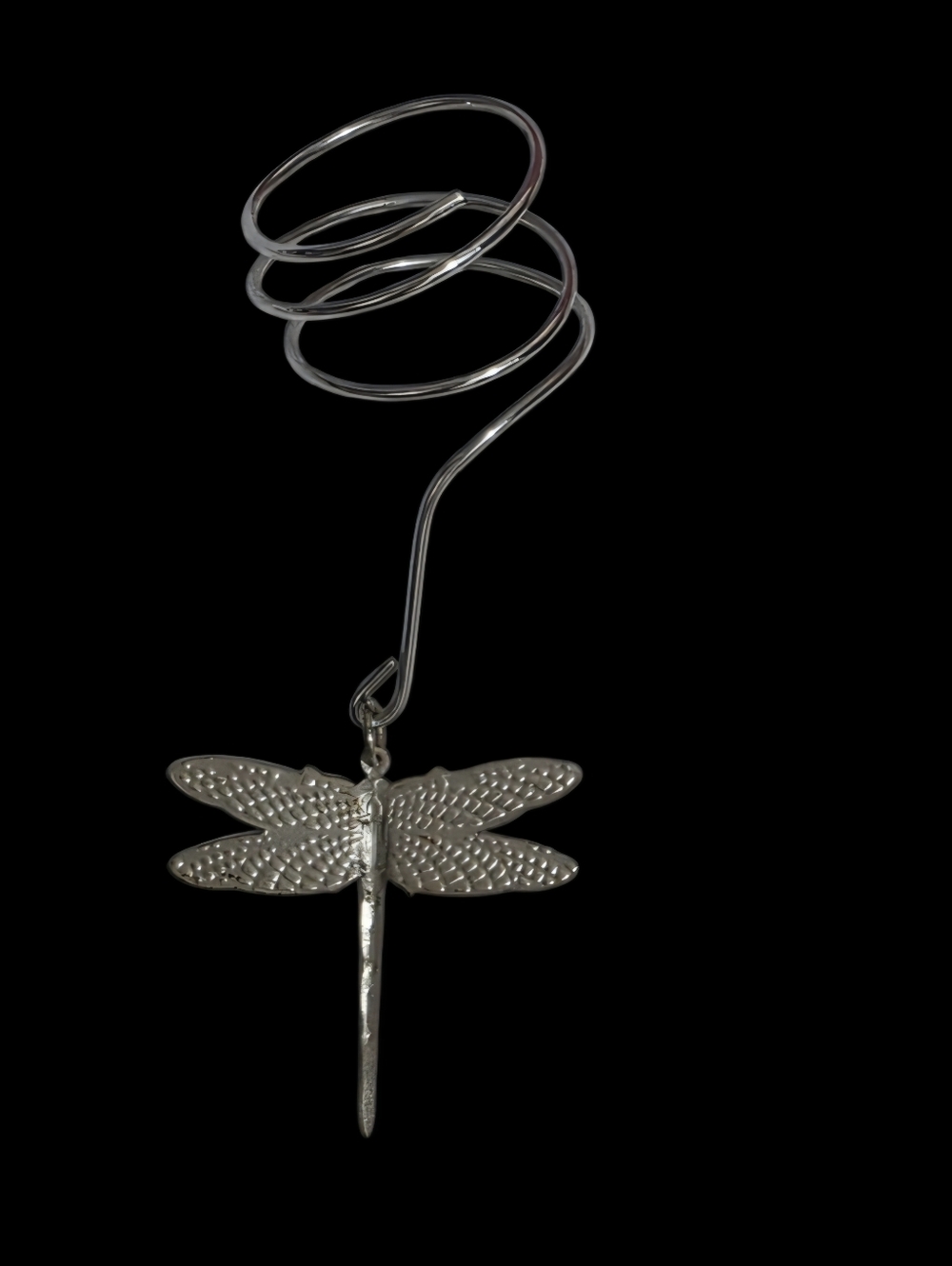 Wine Bottle Ornament / Decor Dragonfly Silvertone